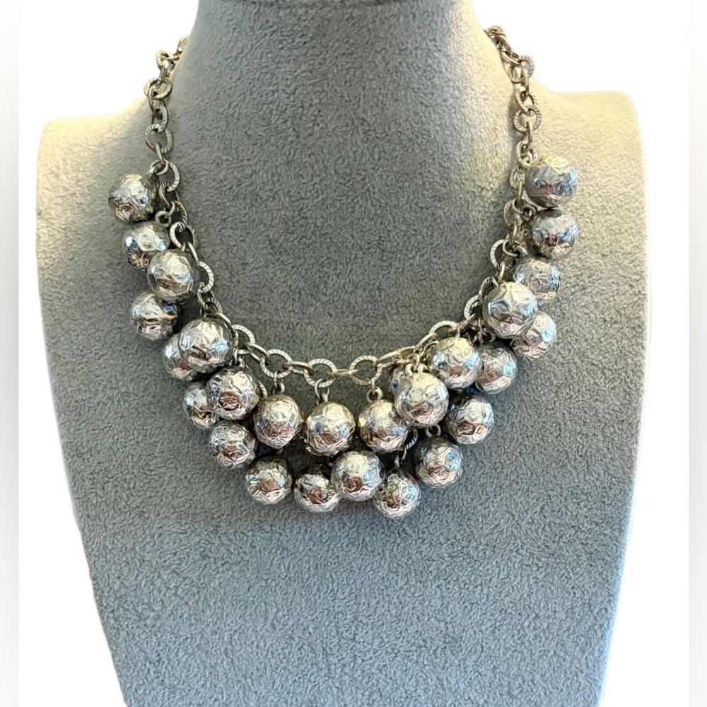 Vintage Silver-tone Dangle Metallic Ball Costume Necklace